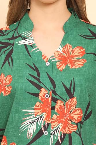 Image of Womens Casual Shirt Soft Beach Shirts Floral Tropic Print V Neck T-Shirt Short Sleeve Button Up Tops