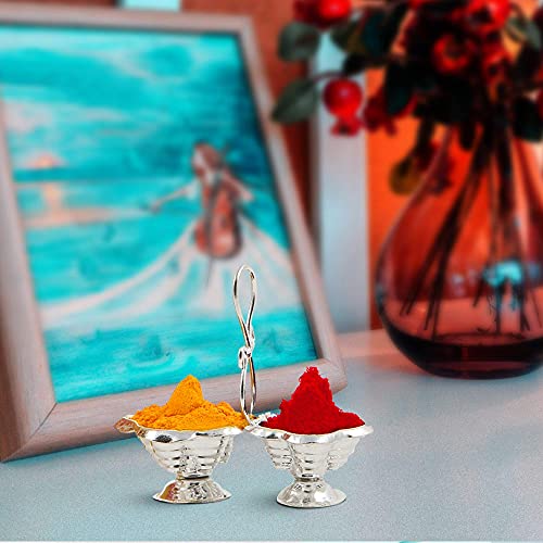 Shubhkart Silver Plated Handmade Haldi Kumkum Holder/Stand Small Size (Pack Of 3) #TOP5