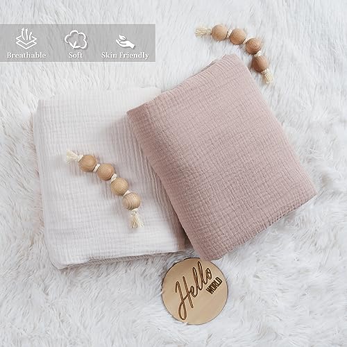 Image of Meracorallo Muslin Pack and Play Fitted Sheet, 100% Cotton, Fog | Soft Breathable Mini Crib Sheet, Pack N Play Sheet, 38x26 In, Playard Mattress Sheet for Baby Boys and Girls