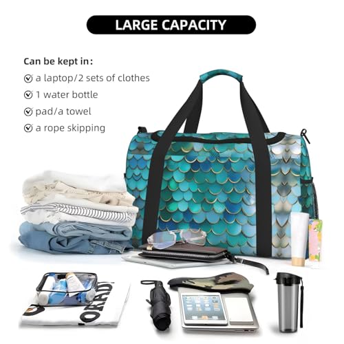 Mermaid Scale Foldable Travel Duffel Bag Tote Carry On Luggage Bag For Weekend Getaways, For Spontaneous Trips 6