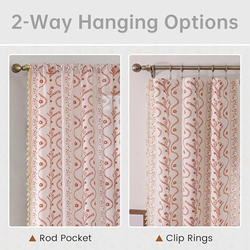 Image of Boho Farmhouse Curtains for Living Room 2 Panels, Floral Fall Curtains 54 Inches Long,Privacy Country Vine Pattern Bedroom Curtain,Let Light in Window Drapes Beige