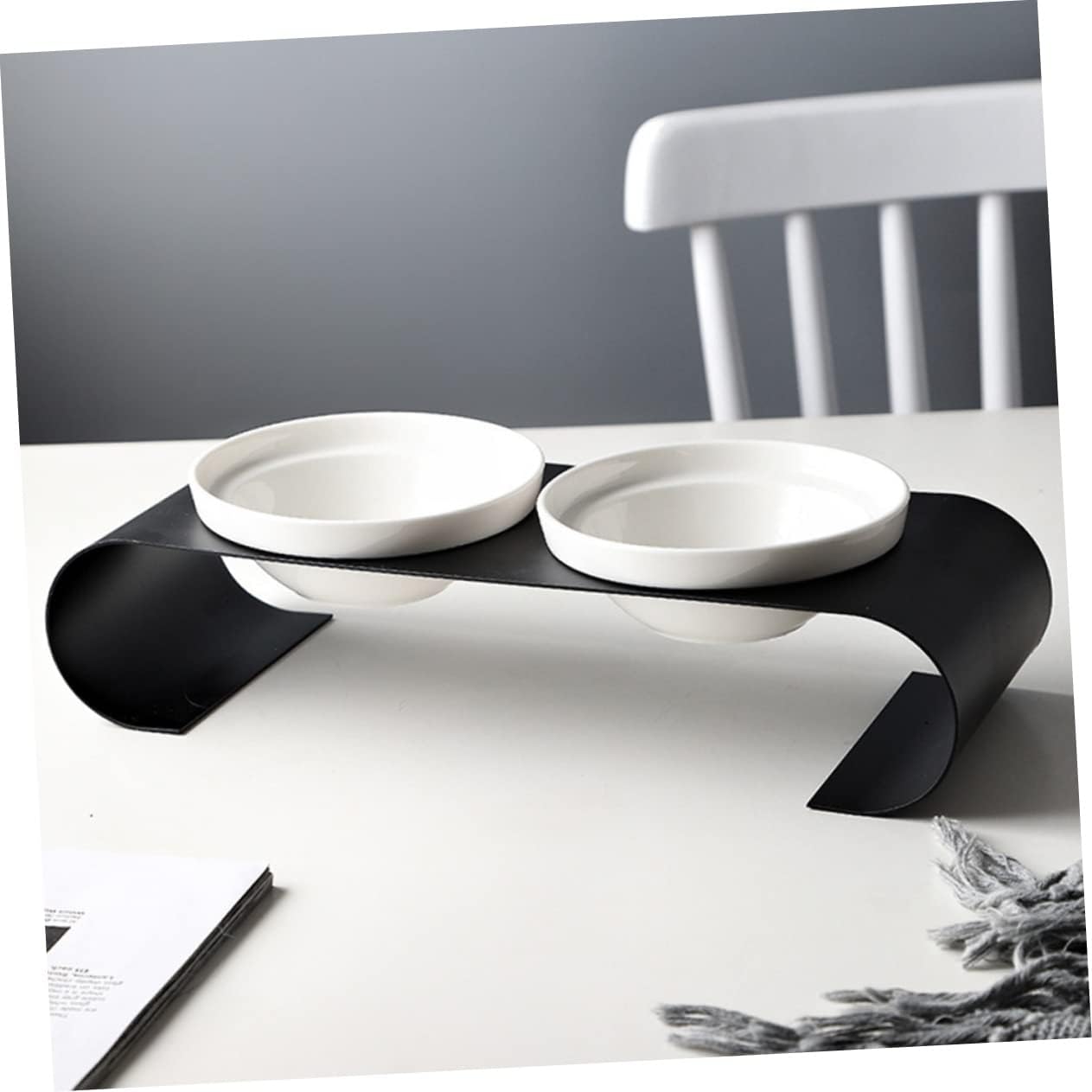 Milisten 1Pc Ceramic Cat Bowl with Elevated Iron Rack White Design for Indoor Cats Easy to Grade Safe Prevents Neck Whisker Fatigue