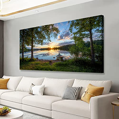 Tree Canvas Wall Art of a Sunrise Over a Forest Lake 24x48inches Nature Inspired Painting Perfect for Wall Decoration in Living Room and Bedroom Trees and Landscape Picture Artwork Prints by PYABL wall decor - Used condition - US$51.96