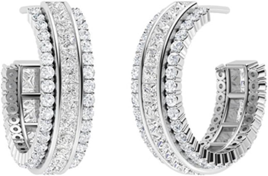 P M-ENTERPRISES 4.00carats Princess-cut White Topazes and Diamond Hoops Earring in 14k White Gold Plated 925 Sterling Silver