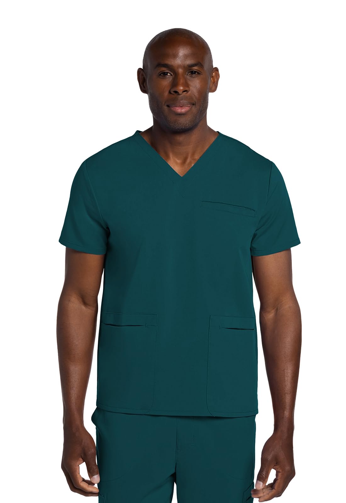 Cherokee Men's V-Neck Scrub Top with 3 Pockets, High-Low Rounded Hem, and Back Yoke Seam for Comfort - CK719A