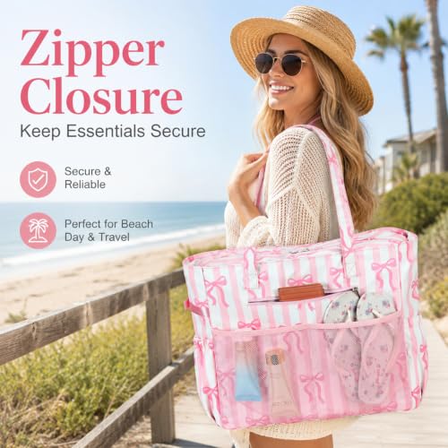 Image of LEDAOU Beach Bag Waterproof Sandproof Women Beach Tote Pool Bag with Zipper for Swim Gym Grocery Travel with Wet Pocket | Sandproof
