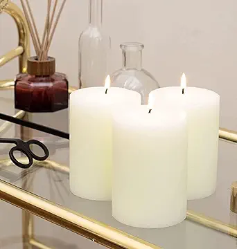 First Row Aromatic Fables Scented Pillar Candle Set of 3 | Decorative Rustic Candles Natural Scented and No Drip Candles | Ideal for Wedding, Home Decor and Gifting (4x2.25 inch, Off-White)