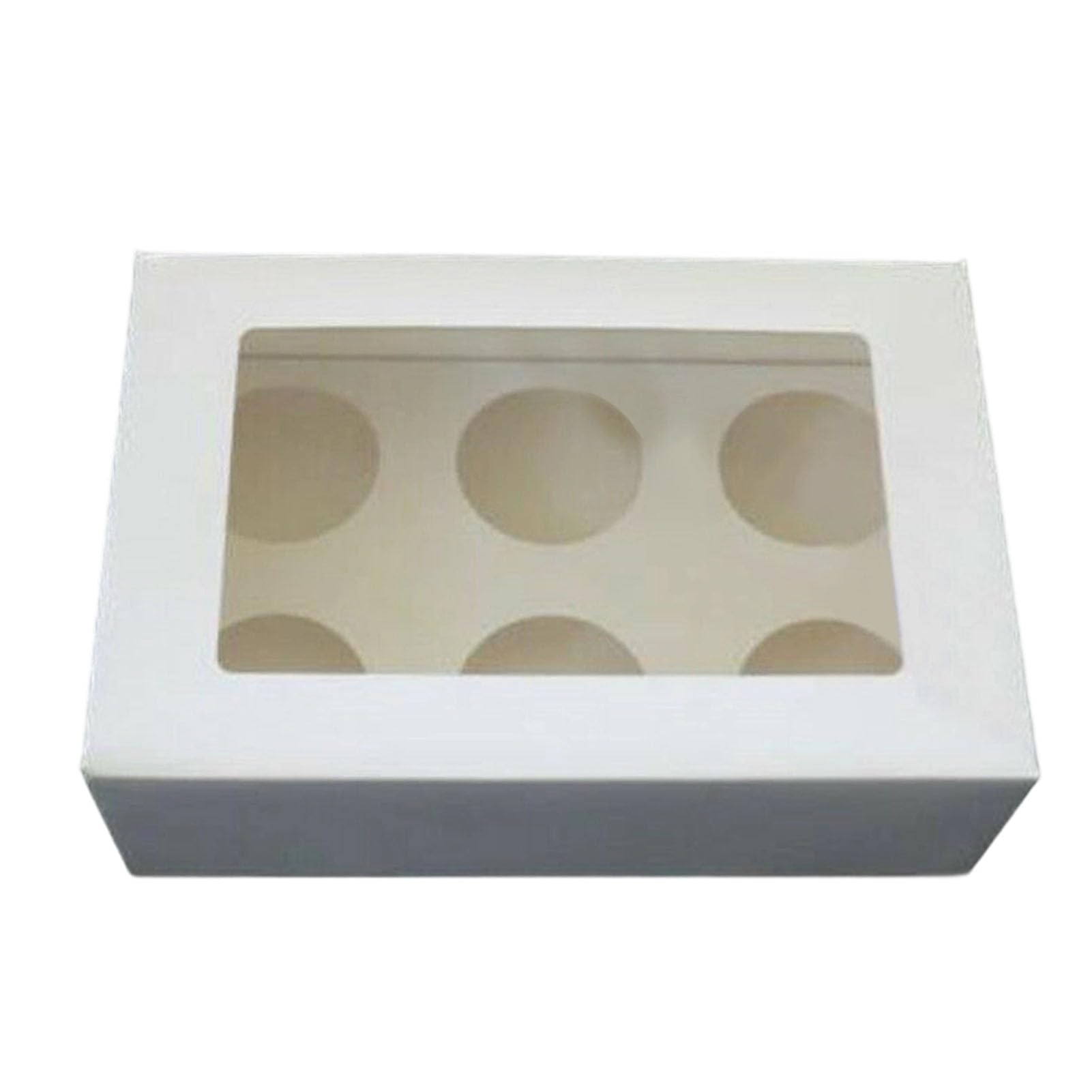 Juego de 25 Cajas para Cupcakes con 6 Orificios para Exhibir Fácilmente y Regalar en Bodas y Cumpleaños, Hechas de Cartón Blanco Resistente, Tamaño 25,5 X 17 X 8 Cm
