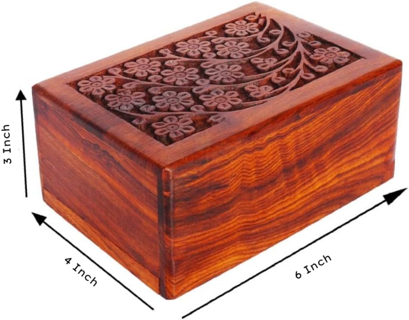 SOULURNS Tree of Life Small Keepsake Urn - 30 Cu/in Rosewood Pet Urn for Dogs or Cats - Small Wooden Cremation Urn for Human Ashes Sharing