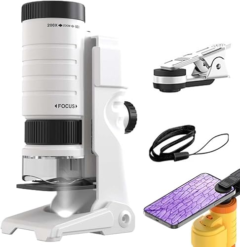 Microscopio de bolsillo de mano, 2026 nuevo 60X-200X Mini microscopio portátil con luz LED, microscopio de lupa ligero para exploración educativa