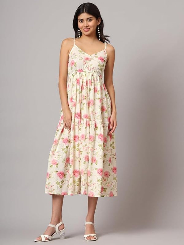 Image of FABRIC FITOOR Women Cotton Lime Green Color Geometric Print Fit & Flared Dress with Shoulder Straps