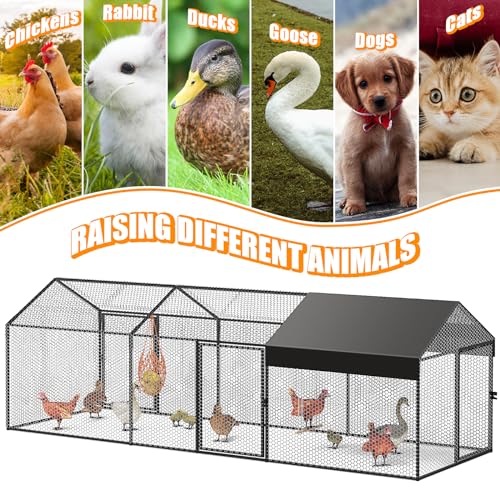 Large Metal Chicken Coop 120" L×40" W×40" H Heavy Duty Chicken Run Hen House with Waterproof Anti-UV Cover for Outdoor Chicken Pens with Chicken Swing - Thumbnail 4