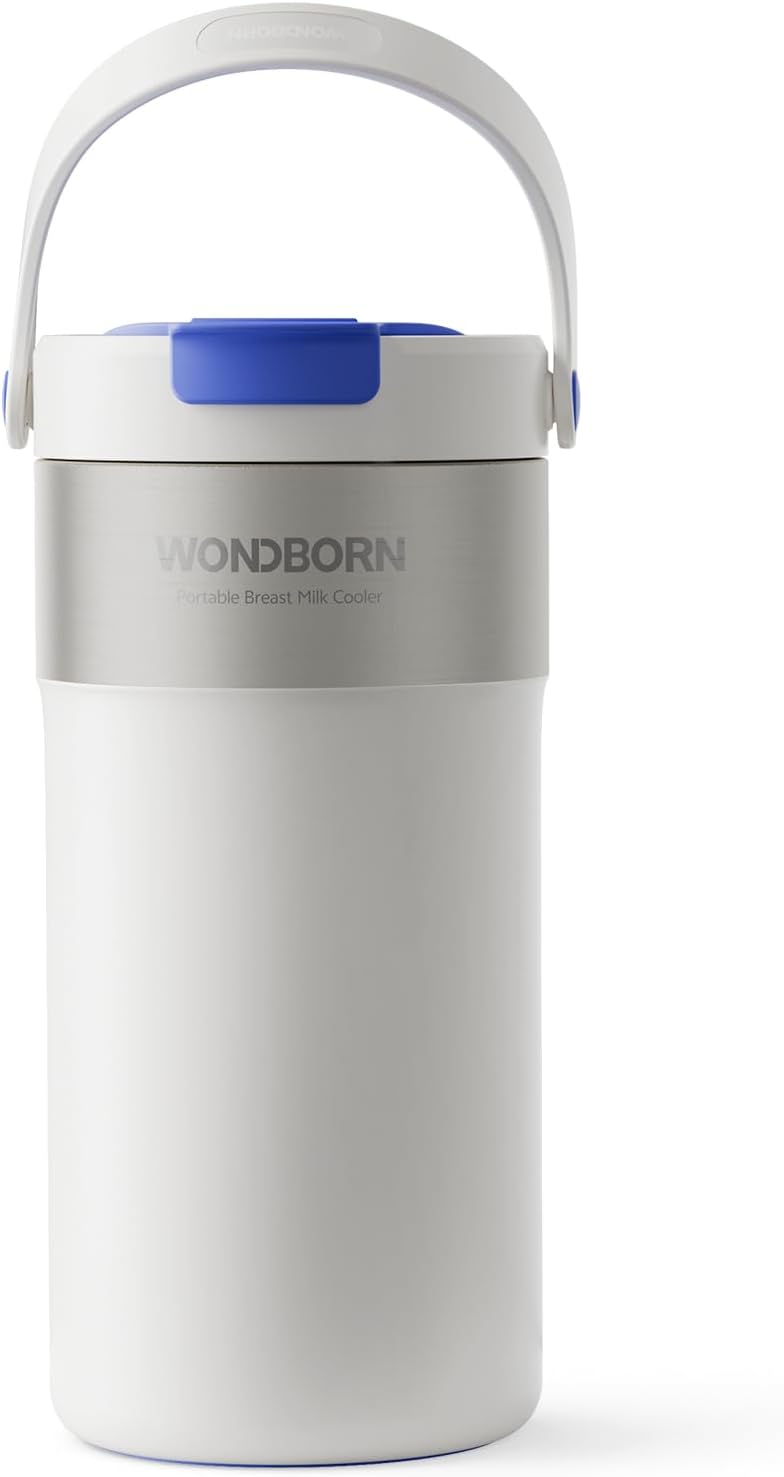 Portable Breast Milk Cooler, 4 Ice Rings, 360°Cooling with Vacuum Lid, Safe Chill for 30H+, 22oz Large Capacity with 2 Bottles, Rapid Chill to 40℉, Extra Wide Opening, Ideal for Work & Travel