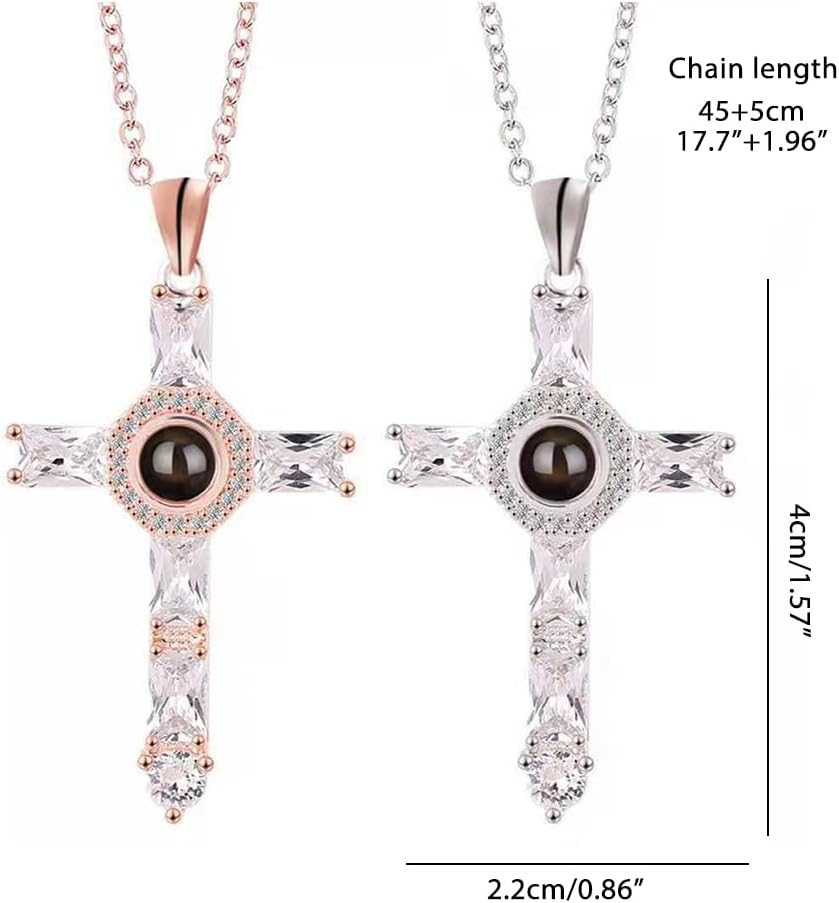 Creative Cross Projection Necklace Choker Crystal Cross Lord's Prayer Cross Necklace for Friends Father's Mother's Parents Gift, Rose Gold - Image 6