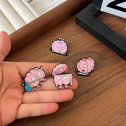 4PCS Fun Brain-Shaped Metal Pins - Neuroscience Enthusiast Gift, Clothing & Bag Accessories with Cute Expressions (Loading, Bye, Growing, A Little) - Thumbnail 6