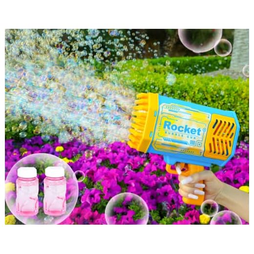 New Bazooka Bubble Gun - 69 Holes Bazooka Bubble Machine Gun - Bubble Toy with Colorful Lights - Bubble Maker - Summer Outdoor Gift for Birthday Wedding Party, Toddlers Kids Girls Boys (Blue Yellow)
