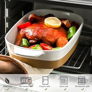 Hasense Casserole Dishes for Oven Ceramic Baking Dishes with Handles for Casserole Lasagna and Cooking Large Stoneware Bakeware Set of 3 Wedding Christmas Gift White15211385