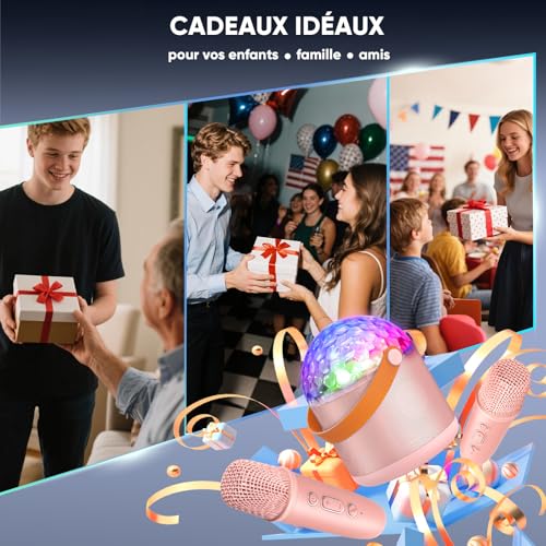 Cadeau Fille 5 6 7 8-12+ Ans, Micro Karaoke avec Lumineux LED Disco Enfant & Adulte Sono Micro Bluetooth avec 2 Microphones sans Fil Enceinte Portable Jouets Cadeaux pour Filles Cadeaux de Noël – vue 7