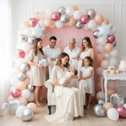 Guirnalda de globos para fiesta de invierno y Navidad con copos metálicos 5