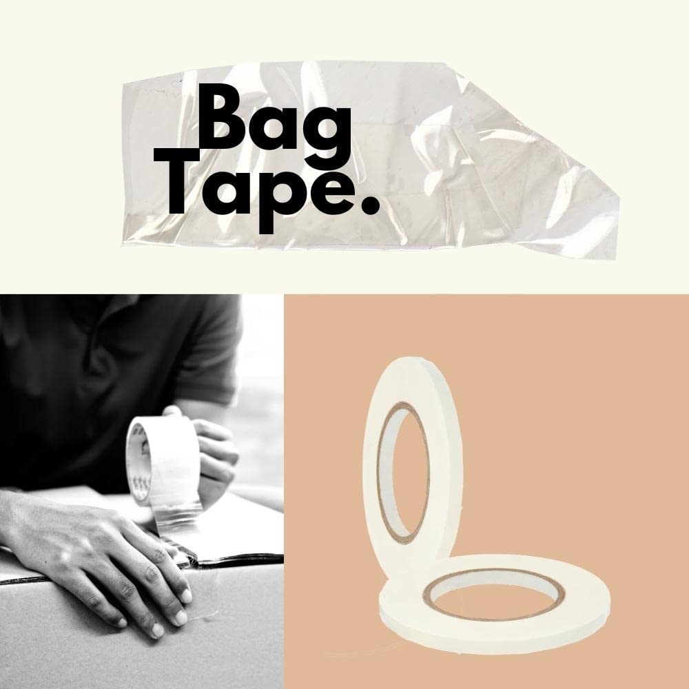 PSBM White Poly Bag Sealing Tape with Dispenser, 6 Rolls, 2.3 Mil Thick, 3/8 Inch Wide, 180 Yards Per Roll, Total 1080 Yards, Colored Sealer Tapes for Wrapping, Packaging & Sealing Food Products