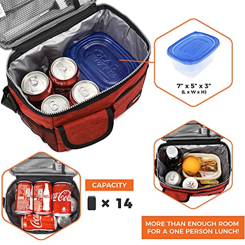 Opux Insulated Lunch Box For Men Women, Leakproof Thermal Lunch Bag Cooler Work Office School, Soft Reusable Lunch Tote With Shoulder Strap, Adult Kid Lunch Pail Kit, 14 Cans, Red #TOP4