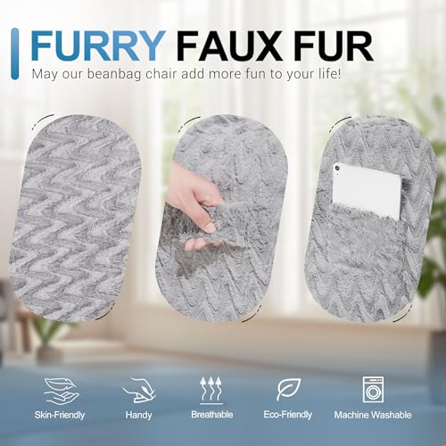 Image of 3FT Bean Bag Chair,Giant Bean Bag Chairs for Adults,Big Bean Bags with Memory Foam Filled, Large Beanbag Chairs with Chevron Plush Cover-Light Grey