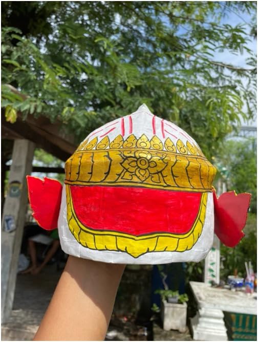 Handmade Thai Hanuman Khon Mask, White Papier-Mâché Decorative Wall Mask, Traditional Thai Art Collectible