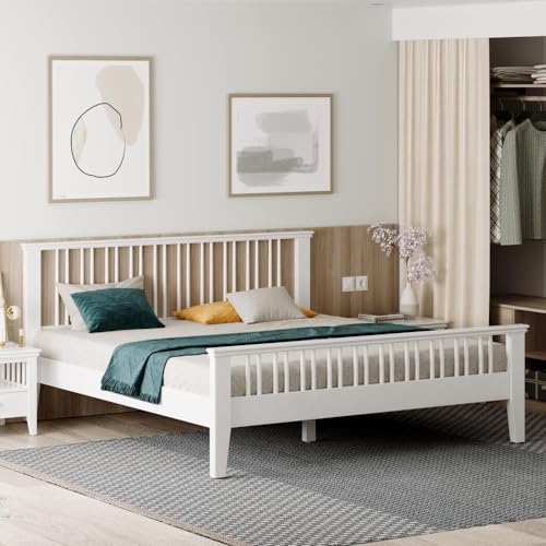 Image of Wakefit Bed | King (78 X 72) Solid Wood Bed Without Storage, 3 Year Warranty | - Kairavi - White Matt