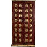 Madera DRW Armario con 2 Puertas de Madera con budas Dorados en Rojo y Natural 100x45x195cm