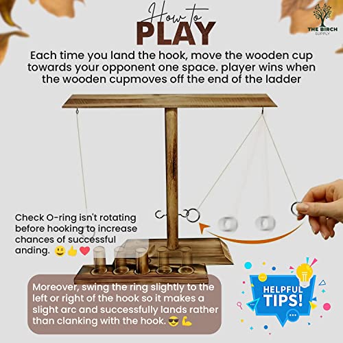 The Birch Supply Hook And Ring Toss Game For Adults & Kids | Built To Last Hook And Ring Game For Party & Bar Games, Yard Games, Indoor Games & Outdoor Games | Wooden Ring Hook Tossing Game #TOP3