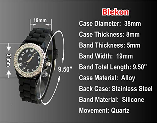 White Black 2 Pack Geneav Crystal Rhinestone Large Face Watch With Silicone Jelly Link Band #TOP1
