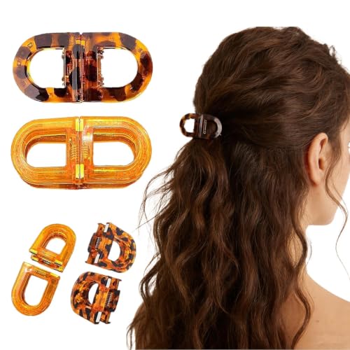 Image of 2 Pcs Hair Clutchers for Women, Magnetic Hair Clip, 2-in-1 Section Clips for Hair Styling, Daily Use and Professional Salon Clutcher Hair Accessories, Black Brown Print Hair Claw Clips (Orange and Brown Leopard)