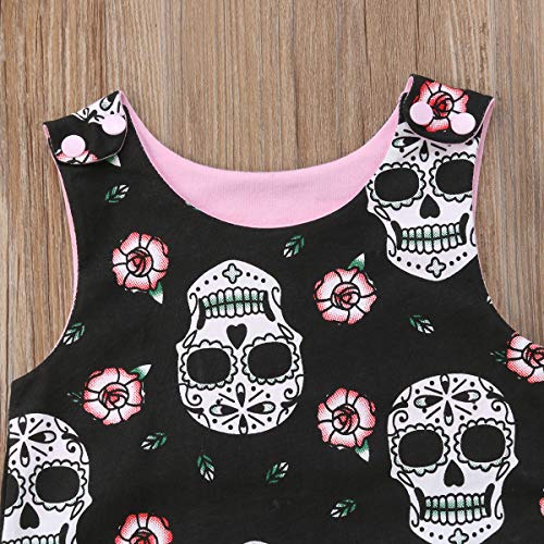 Muasaaluxi Newborn Baby Girls Boys Skull Floral Romper Jumpsuit Sleeveless Bodysuit Playsuit Headband Halloween Outfit3