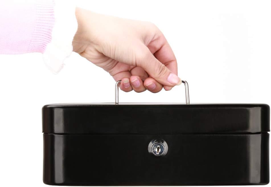 Cash Box with Money Tray, Parrency Large Money Box with Key Lock, 9.8 x 7.9 x 3.5 inches, Black : Office Products
