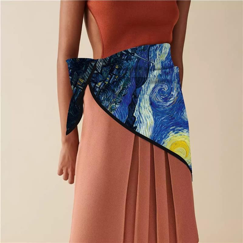 Women's Van Gogh Oil Painting Square Scarf Fashion Literary Imitation Silk HairBand4