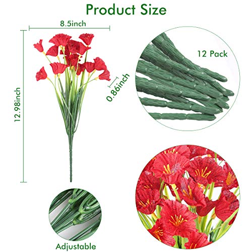 Zeostaro Artificial Flowers 12 Bundles Outdoor Uv Resistant Fake Flowers No Fade Faux Plastic Greenery Shrubs Garden Porch Window Box Decorating (Deep Red) #TOP1