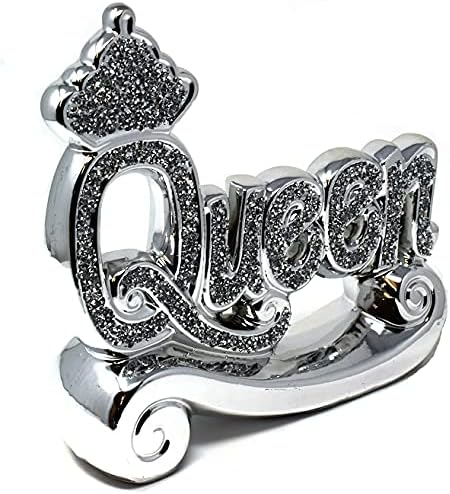 Crystal Crown® Silver Sparkle King / Queen Shelf Sitter Bling Ornament | home decoration Ornament Bling Crushed Diamond Gift | CRYSTALLIZED decorative letter blocks sight words (Queen)