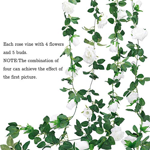 Cewor 4Pcs 26.2Ft White Rose Garland Artificial Flower Vines Fake Rose Ivy Silk Rose Flowers Hanging Floral Garland For Wedding Arch Ceremony Party Home Wall Garden Outdoor Decor Christmas #TOP3