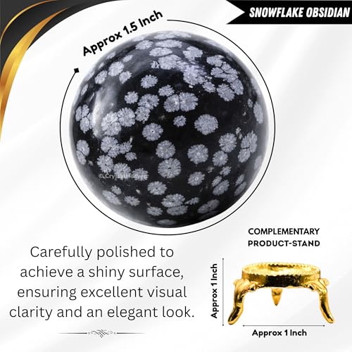 Image of Certified Snowflake Obsidian Crystal Ball for Meditation - Premium Crystal Vastu Items for Home and Feng Shui Items for Good Luck - Ideal for Pooja Supplies and Spiritual Practices (1.5 inch Inch)