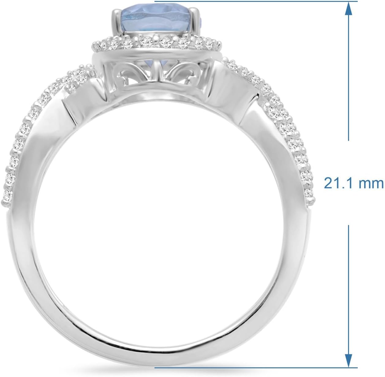 Jewelili Sterling Silver 9x7 MM Oval Cut Aquamarine and Round Created White Sapphire Infinity Halo Engagement Ring