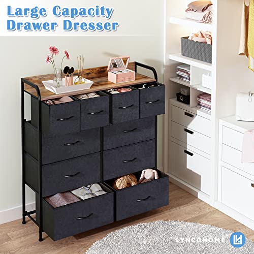 Lyncohome Dresser For Bedroom 10 Larger Dresser With Shelves Fabric Dresser For Closet, Living Room Office Sturdy Steel Frame Wooden Top,Larger (Black) #TOP3