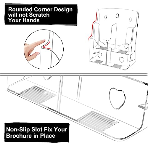 2 Pack Acrylic Brochure Holder 8.5 x 11 in, 2-Tier Brochure Display Stand with Removable Divider for 4 x 9 in Trifold Pamphlets, Clear Flyer Holder for Wall Mount or Countertop - Thumbnail 4