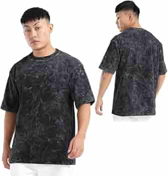 Paper Fashion Mens 240 GSM Heavy Cotton Acid Wash Oversize Black T