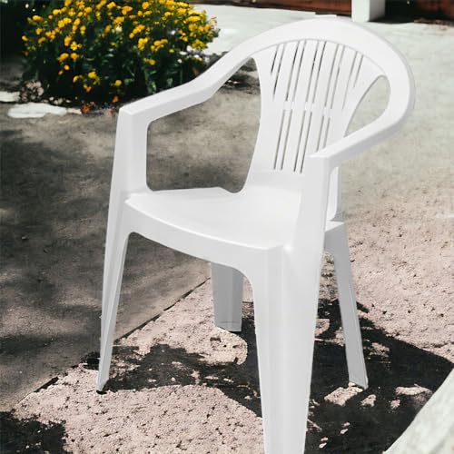 Fauteuil de jardin blanc Sicignano lot de 2 chaises empilables extérieures mat - 3