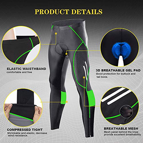 MEETWEE Herren Radlerhose Lange Fahrradhose, Kompression Radhose Leggings Radsport Hose für Männer Elastische Atmungsaktive 3D Schwamm Sitzpolster