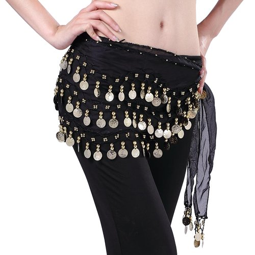 CHENRUI Ceinture Foulard Sequins Belly Danse Ventre Orientale Hanche Costume Professionnel (Noir) Cover