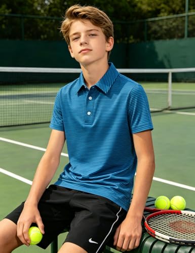 Cuddomper Boy Polo Stripe Shirt Size 7-8 Teal Green Short Sleeve Golf Top - image 3