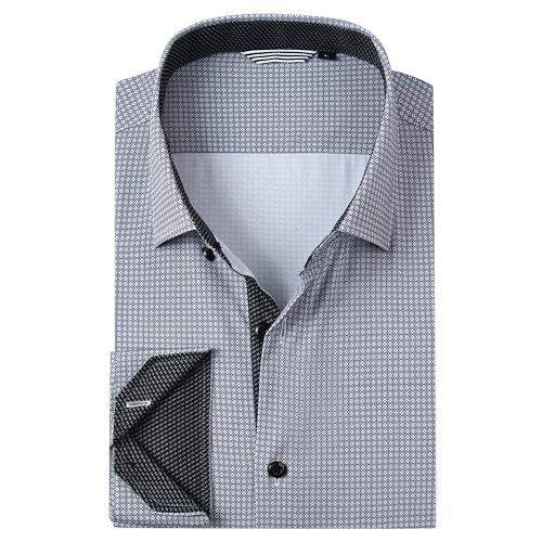 Image of Alex Vando Mens Printed Dress Shirts Easy Care Long Sleeve Button Down Shirt,Black Square 82,XL