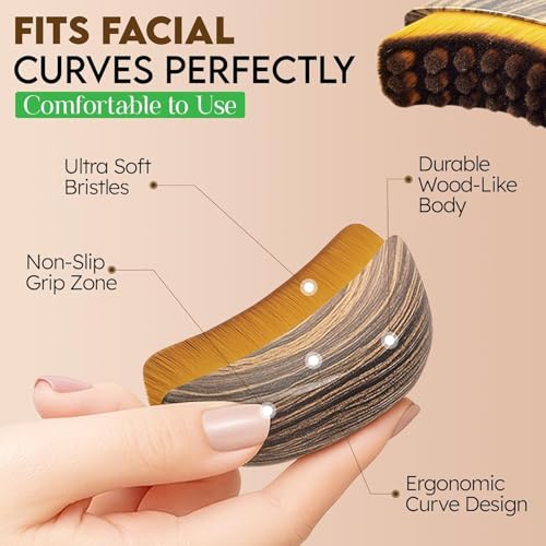 Image of Lymphatic Contour Face Brush, Manual Lymphatic Drainage Massager, Natural Makeup Brushes with Durable Soft Bristles, Hypoallergenic Ergonomic Facial Cleansing Brush for Sculpting