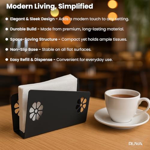 Image of RUWA Napkin Holder for Dining Table - Tissue Paper Stand for Kitchen, Table, Home Decor, Office, Restaurant, Tissue Dispenser Organizer for Dinner Tables, Kitchen, Bathroom | Floral | Set of 2